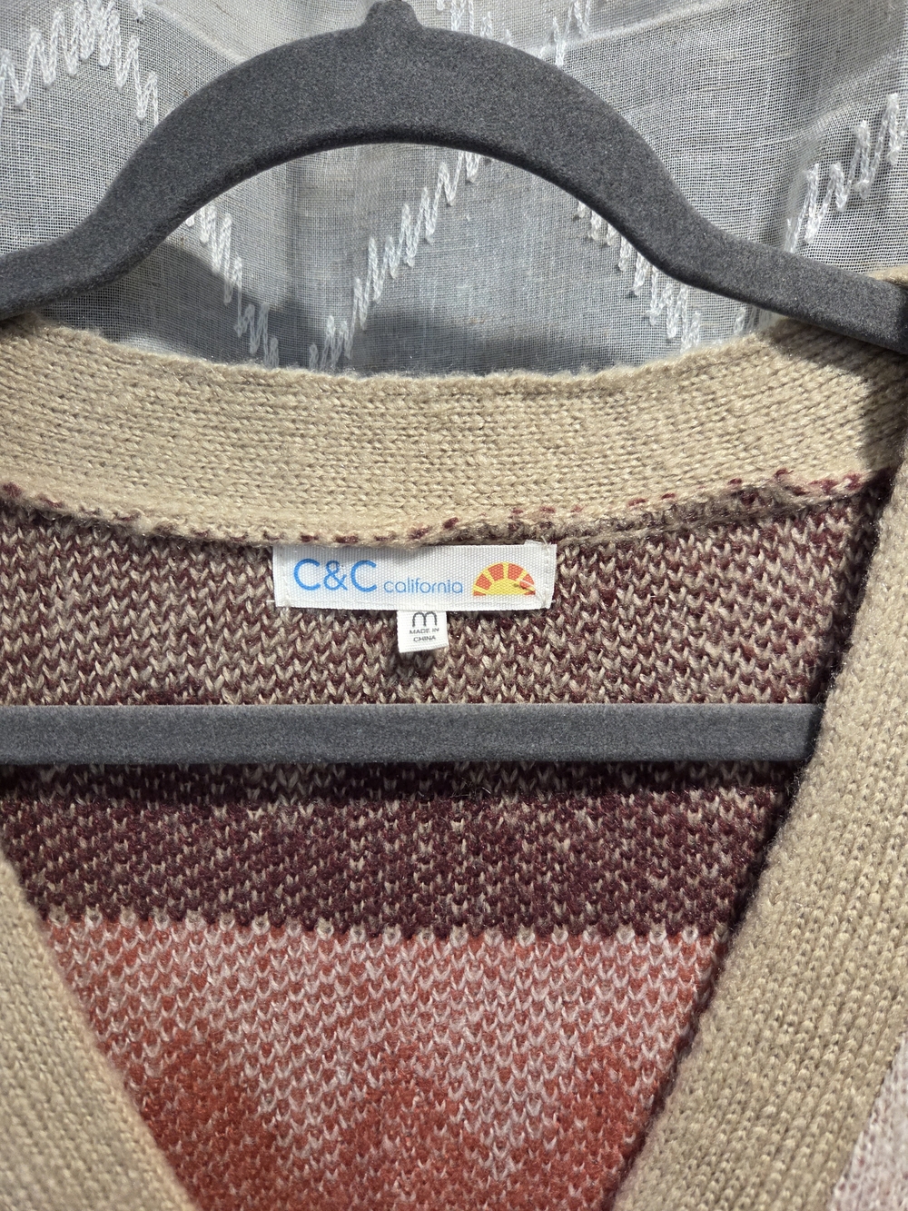 C&C California Rust, Burgundy & Beige Geometric Button-Up Cardigan - Picture 3 of 5
